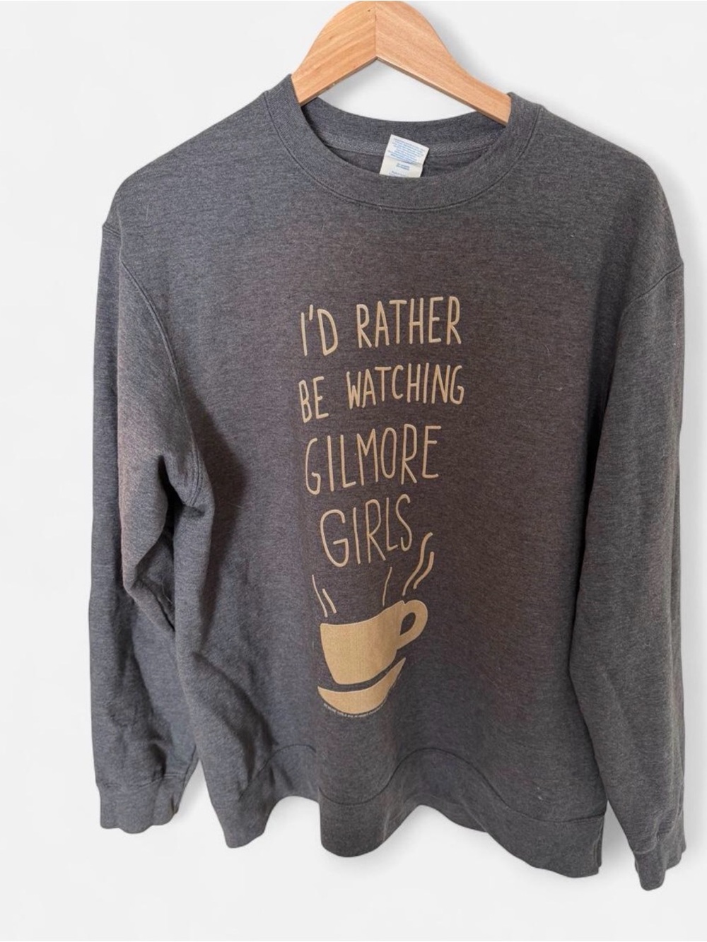 Women’s Dark Gray Crewneck Sweater with Gold Gilmore Girls Graphic